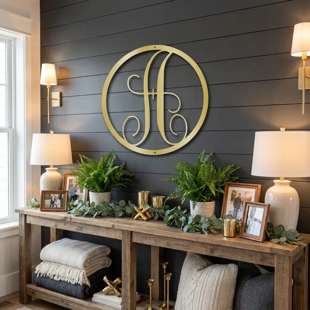 Personalized Monogram Metal Wall Art – Custom Initial Sign – Elegant Script Letter Decor – Wedding Gift – Family Name Sign