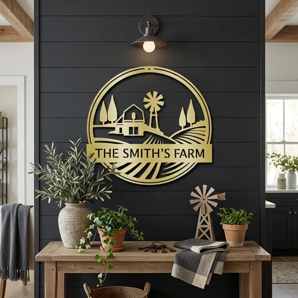 Farm with Windmill Personalized Metal Wall Art | Custom Farm Name Sign | Rustic Farmhouse Metal Decor | Barn & Ranch Wall Art | Country Home Gift | Made in USA
