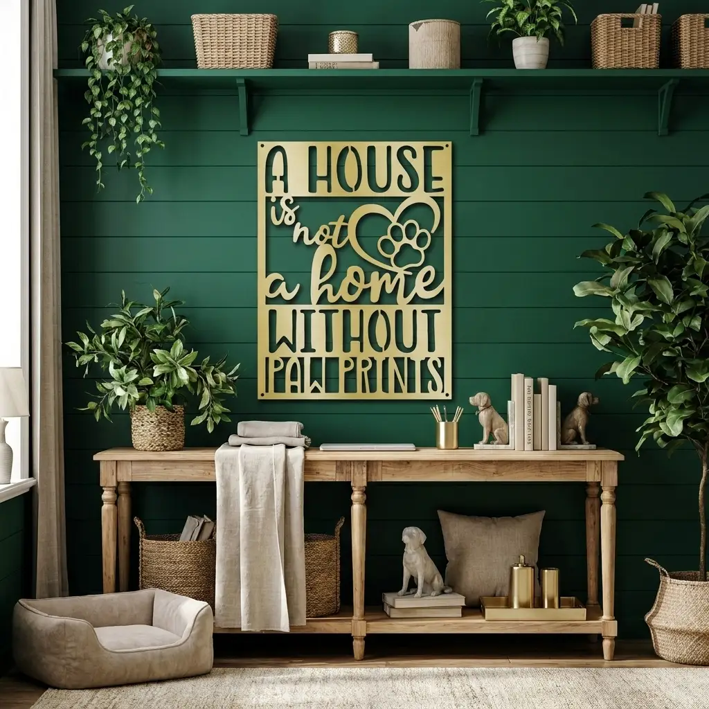A House Is Not a Home Without Paw Prints Metal Wall Art | Dog Lover Metal Sign | Pet Quote Wall Decor | Made in USA
