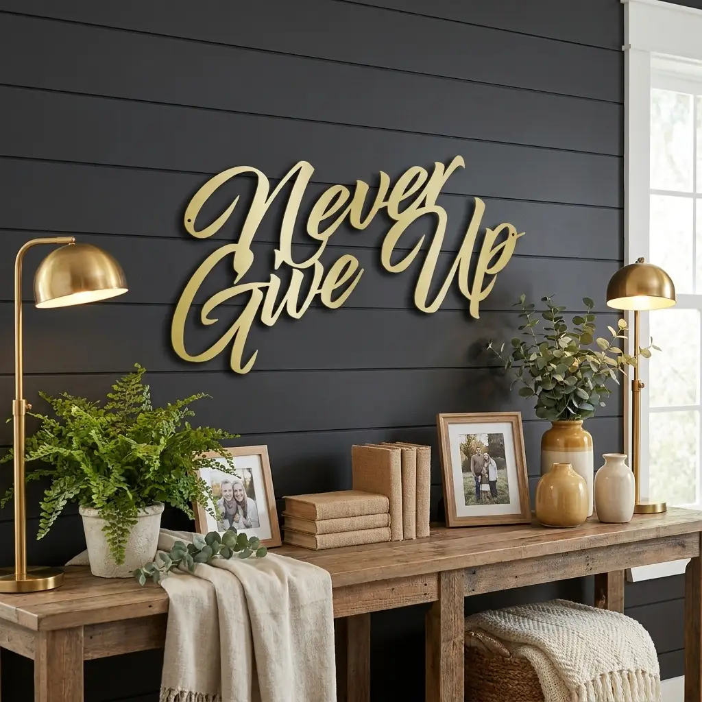 Never Give Up Metal Wall Art | Inspirational Motivational Quote Sign | Modern Steel Wall Decor | Made in USA