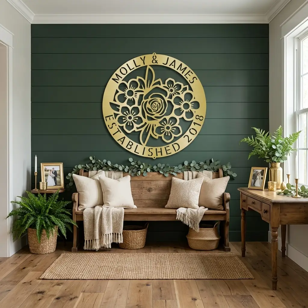 Personalized Floral Family Name Metal Sign | Custom Established Date Wall Art | Round Flower Monogram Steel Decor | Wedding, Anniversary & Housewarming Gift
