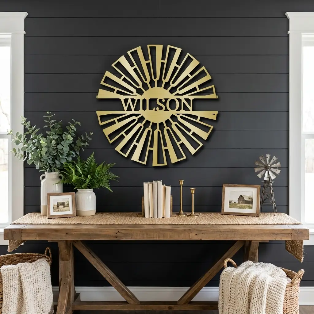Windmill Custom Name Steel Wall Sign Metal Art