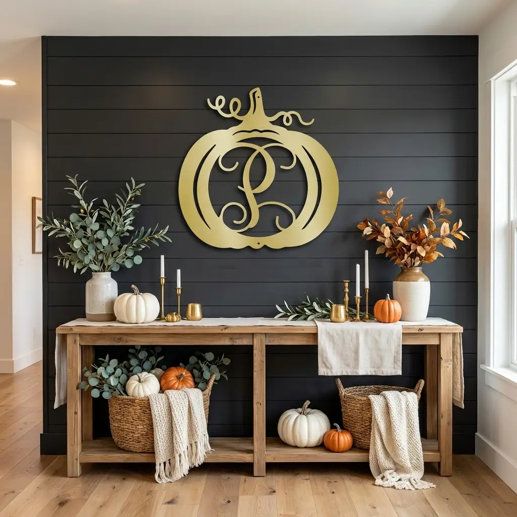 Pumpkin Custom Family Name Initial Monogram Indoor Outdoor Steel Wall Sign