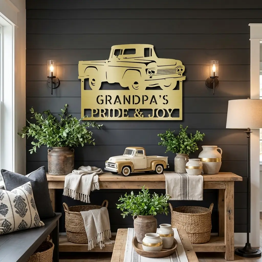 Classic Pickup Truck Personalized Metal Wall Art | Custom Vintage Truck Garage Sign | Rustic Farmhouse Truck Decor | Man Cave, Garage & Grandpa Gift | Made in USA