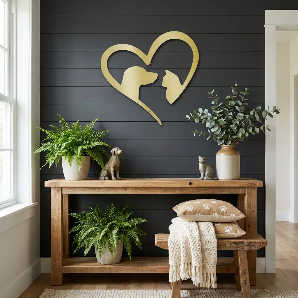 Dog & Cat Love Metal Wall Art | Pet Lover Heart Sign | Cat and Dog Wall Decor | Pet Memorial Gift | Animal Lover Home Decor | Made in USA