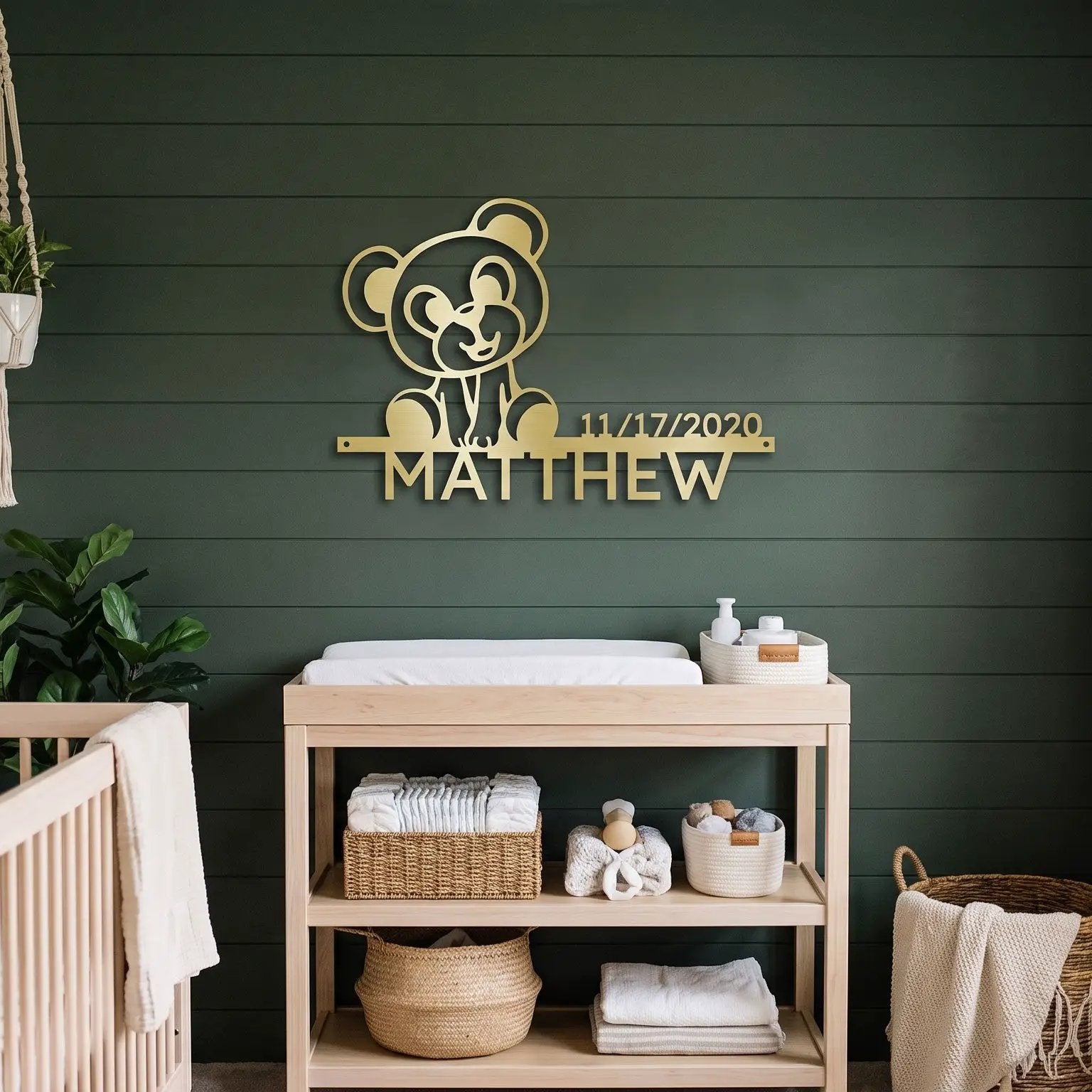 Personalized Teddy Bear Nursery Metal Wall Art – Custom Baby Name Sign with Birth Date – Nursery Decor – Baby Shower Gift