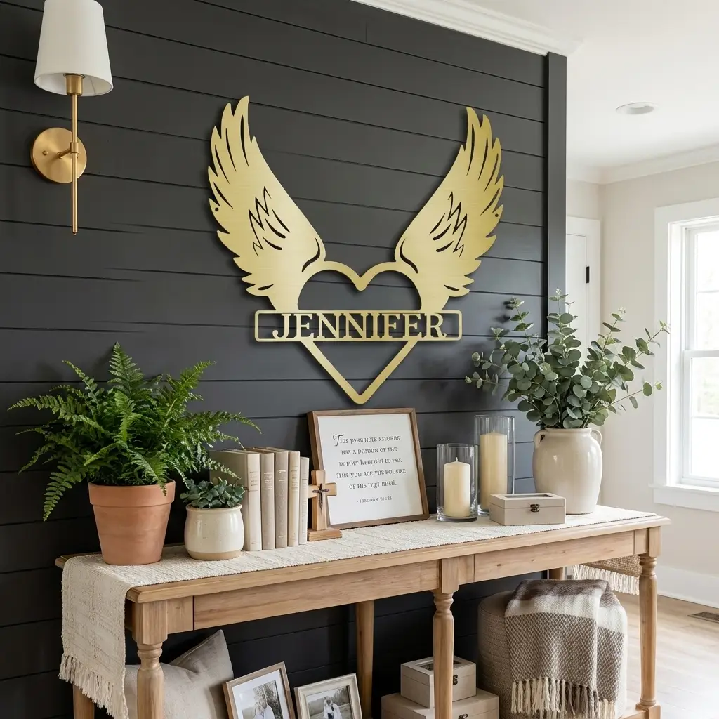 Personalized Angel Wings Memorial Metal Wall Art – Custom Name Remembrance Sign – Sympathy Gift – In Loving Memory Decor – Bereavement Gift