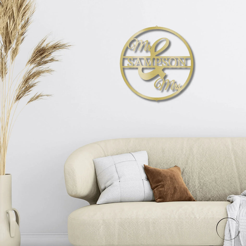 Mr and Mrs Circle Custom Name Steel Wall Sign