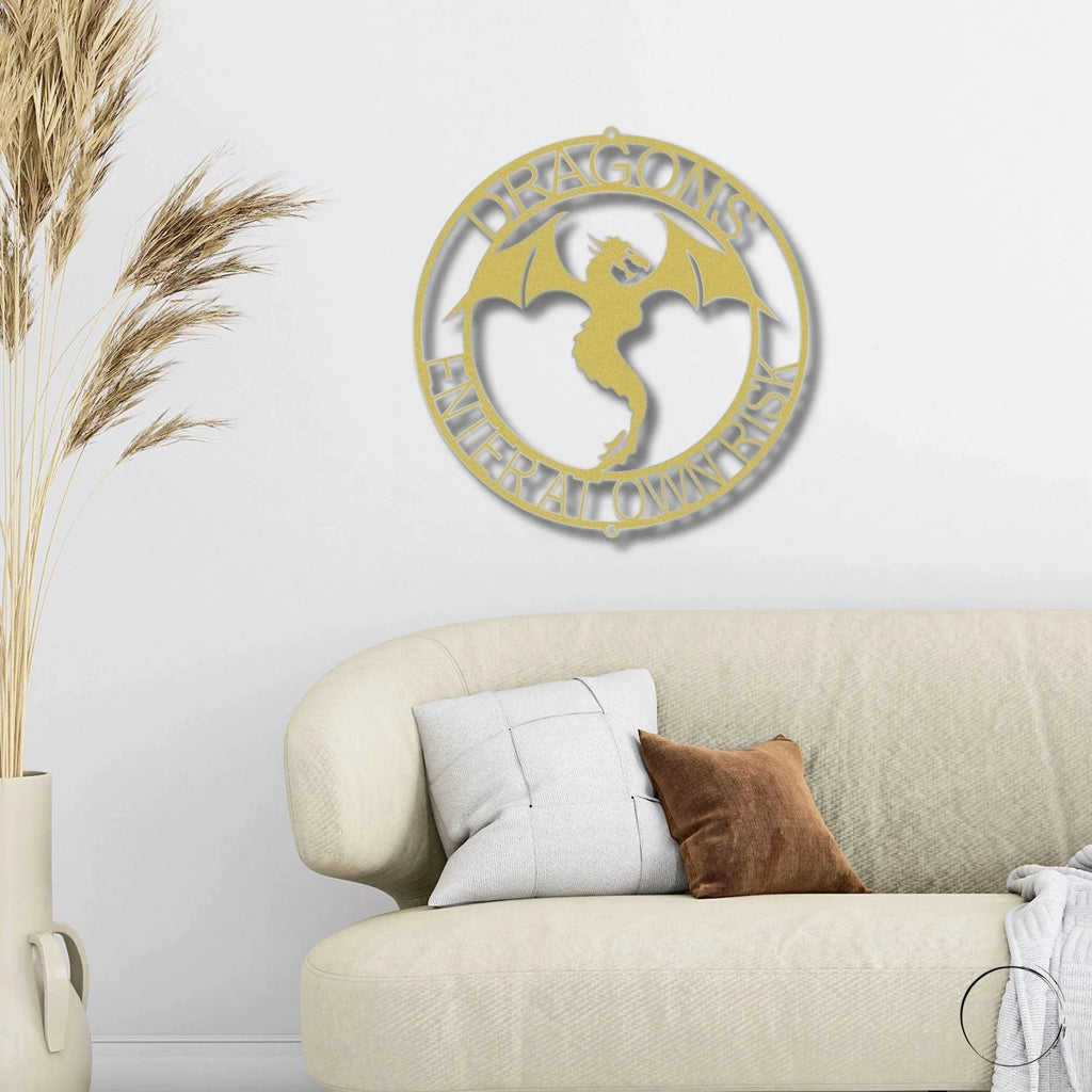 Dragon Ring Monogram Personalized Name Indoor Outdoor Steel Wall Sign Metal Art