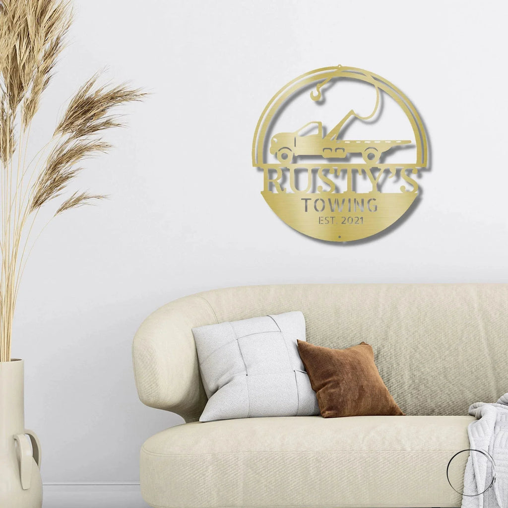 Tow Truck Custom Name Indoor Outdoor Steel Wall Sign