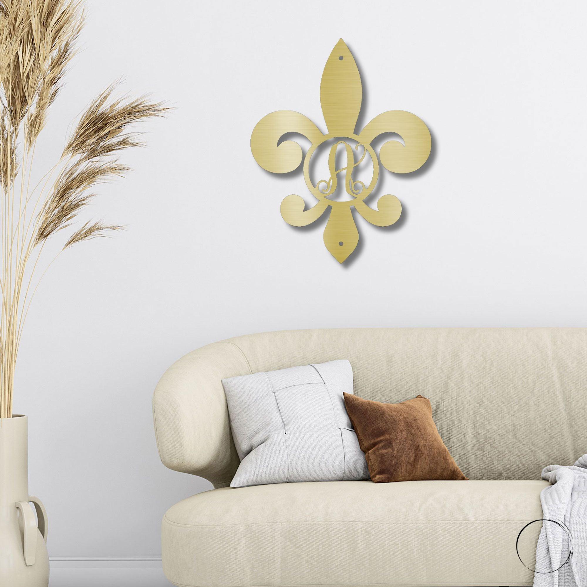 Fleur De Lis Personalized Initial Metal Art Wall Sign - Mallard Moon Gift Shop