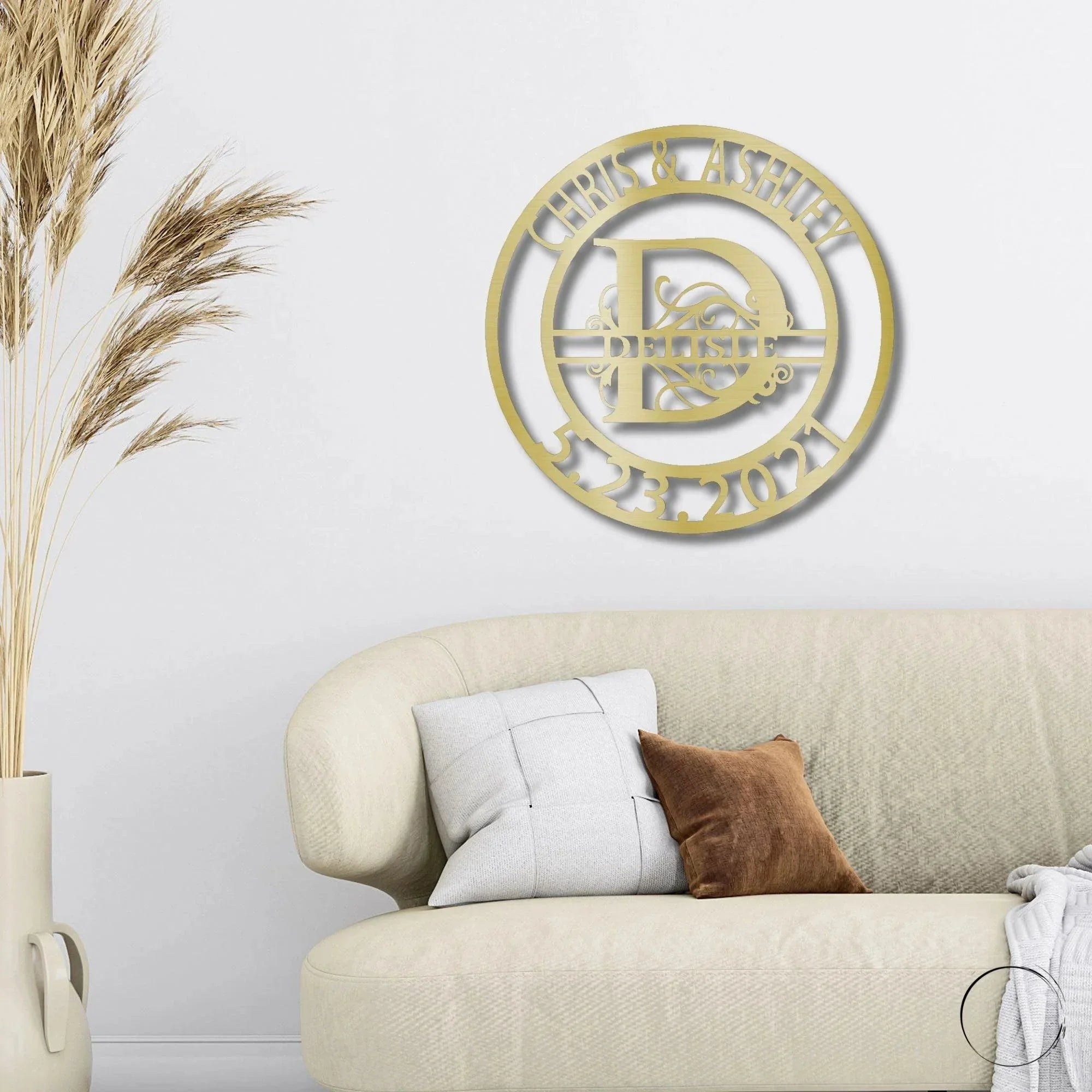 Personalized Elaborate Split Letter Name Initial Indoor Outdoor Steel Wall Sign Metal Art