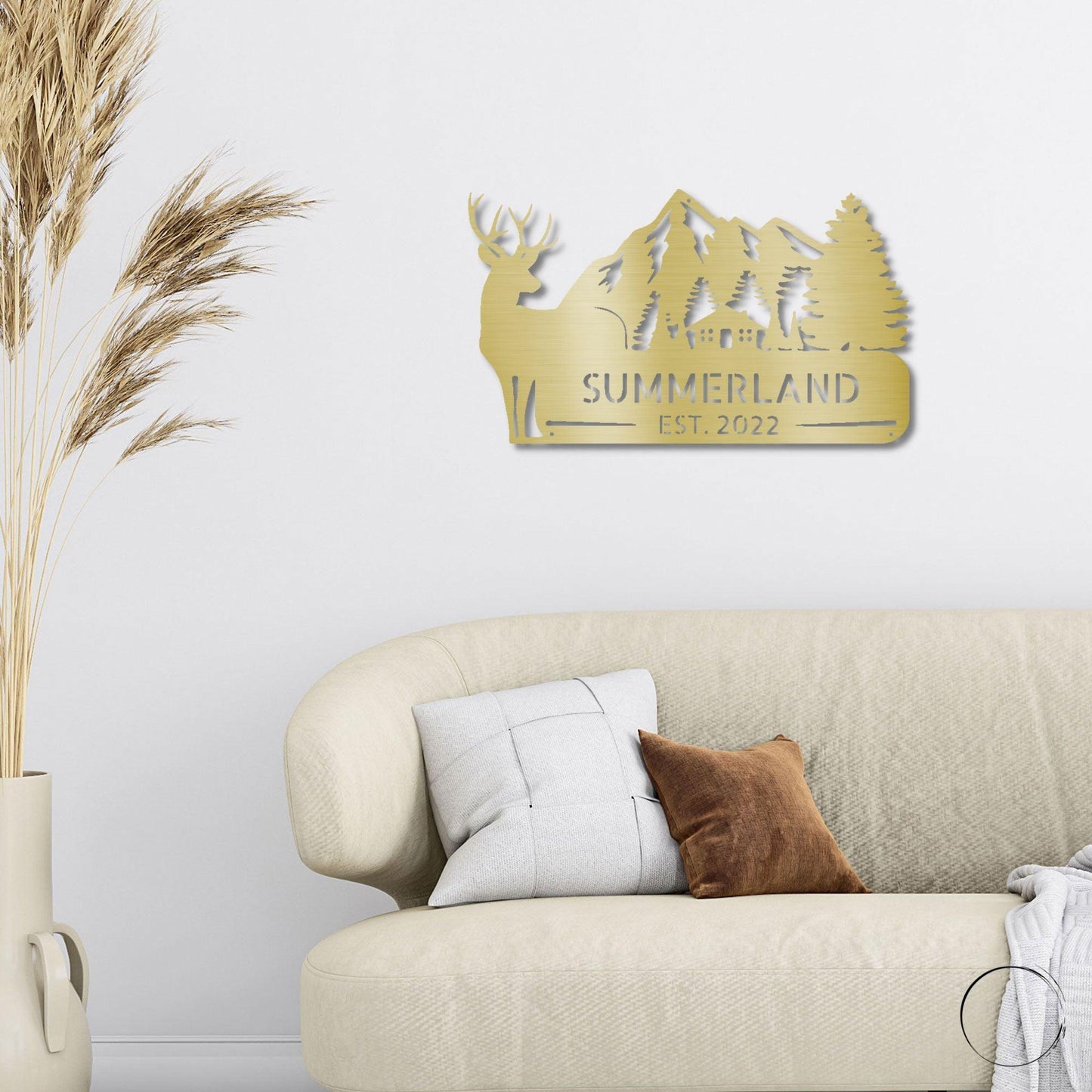 Deer and Cabin in the Woods Custom Name Metal Art Wall Sign - Mallard Moon Gift Shop