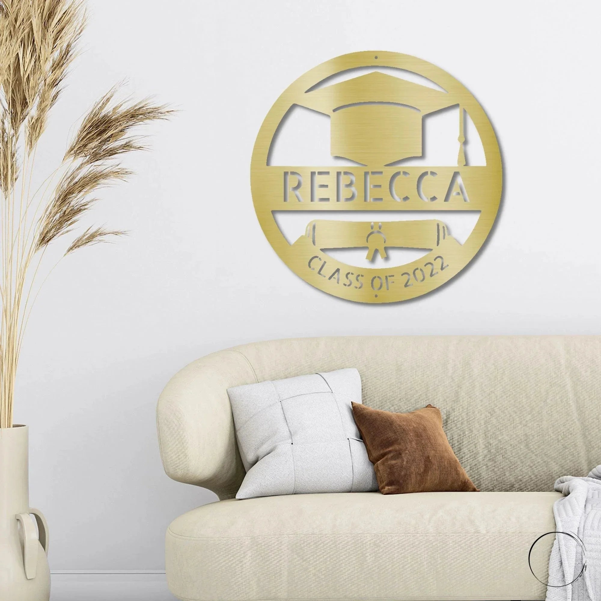 Graduation Cap and Diploma Custom Name Metal Art Wall Sign