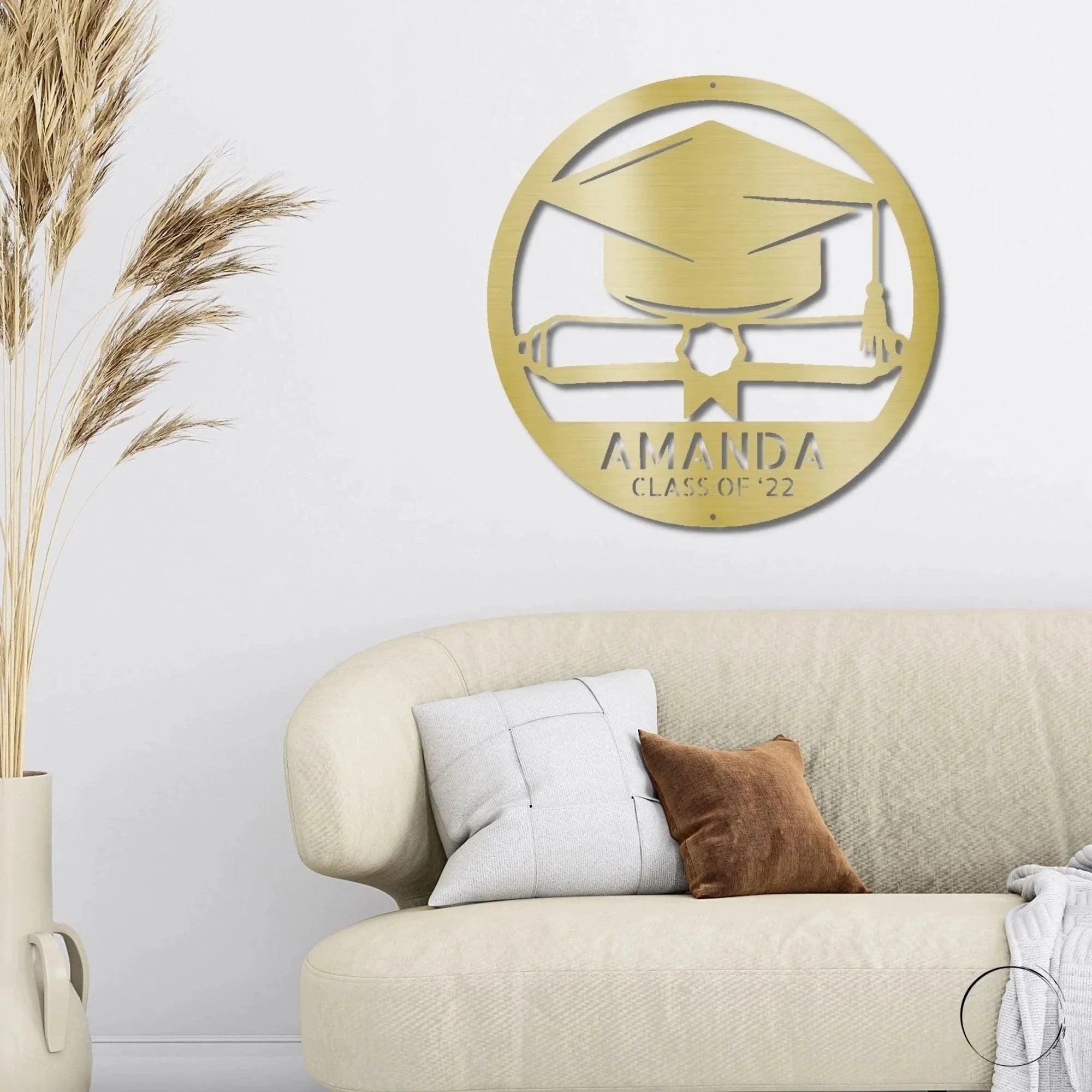 Graduation Cap and Diploma Custom Name Metal Art Wall Sign