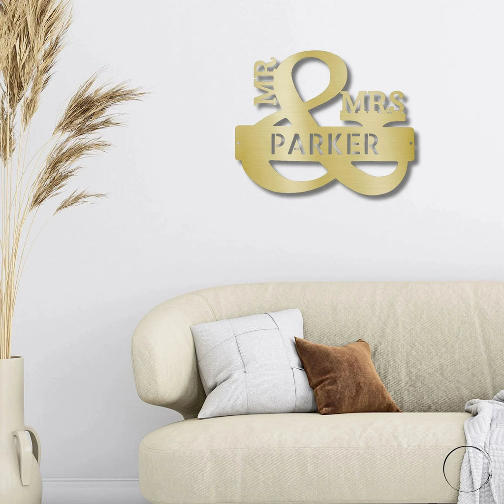 Couples Mr. and Mrs. Custom Name Monogram Indoor Outdoor Steel Wall Sign