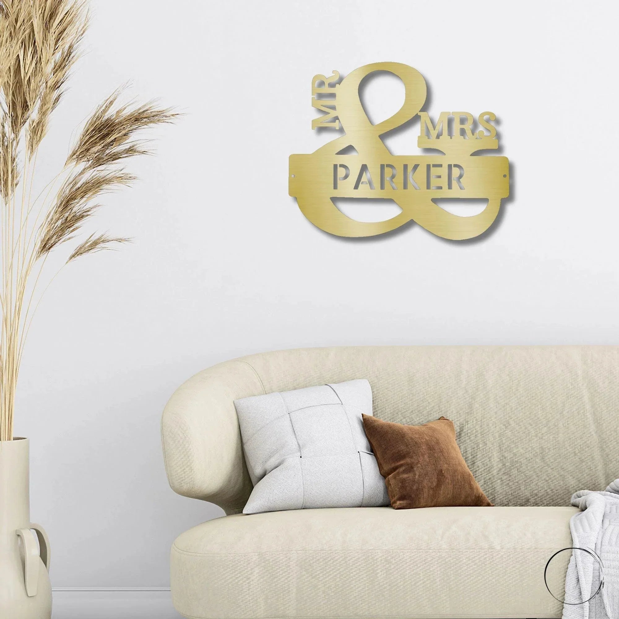 Couples Mr. and Mrs. Custom Name Monogram Indoor Outdoor Steel Wall Sign