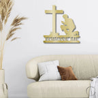 Praying Man Kneeling at Cross Spiritual Metal Art Wall Sign