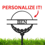 Golf Ball Tee Personalized Name Address Outdoor Steel Stake Sign Metal Art Yard Sign