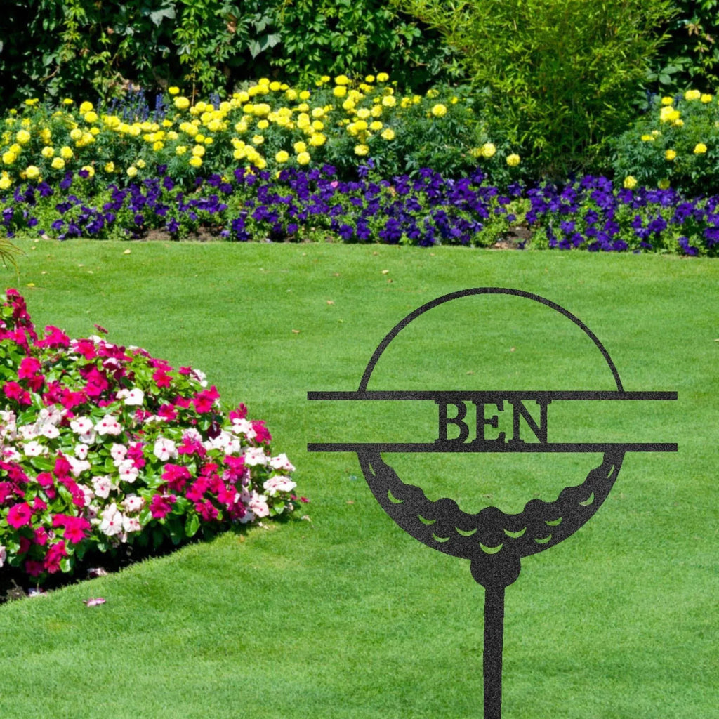 Golf Ball Tee Personalized Name Address Outdoor Steel Stake Sign Metal Art Yard Sign