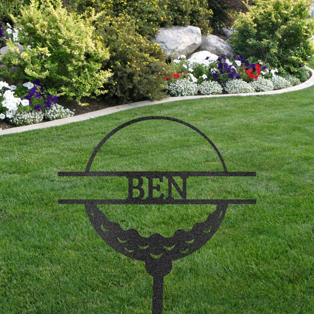 Golf Ball Tee Personalized Name Address Outdoor Steel Stake Sign Metal Art Yard Sign