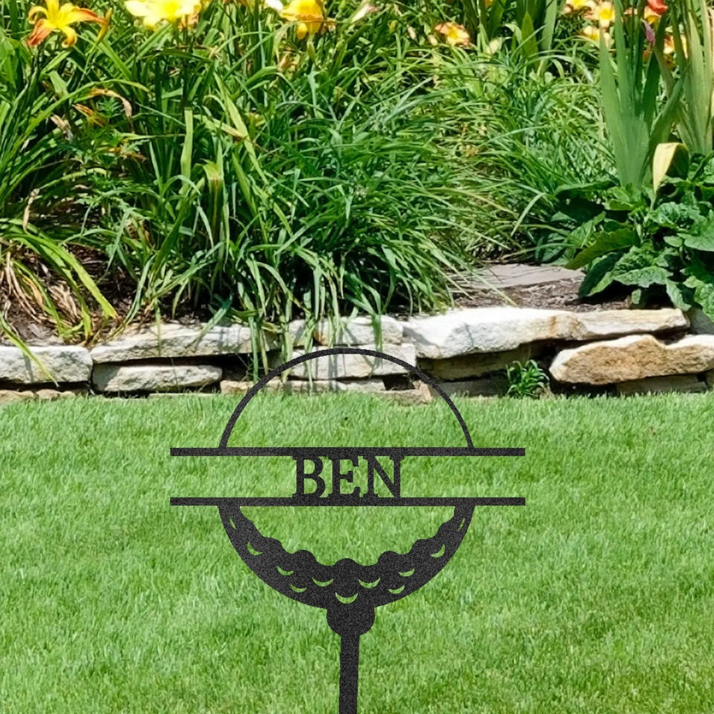 Golf Ball Tee Personalized Name Address Outdoor Steel Stake Sign Metal Art Yard Sign