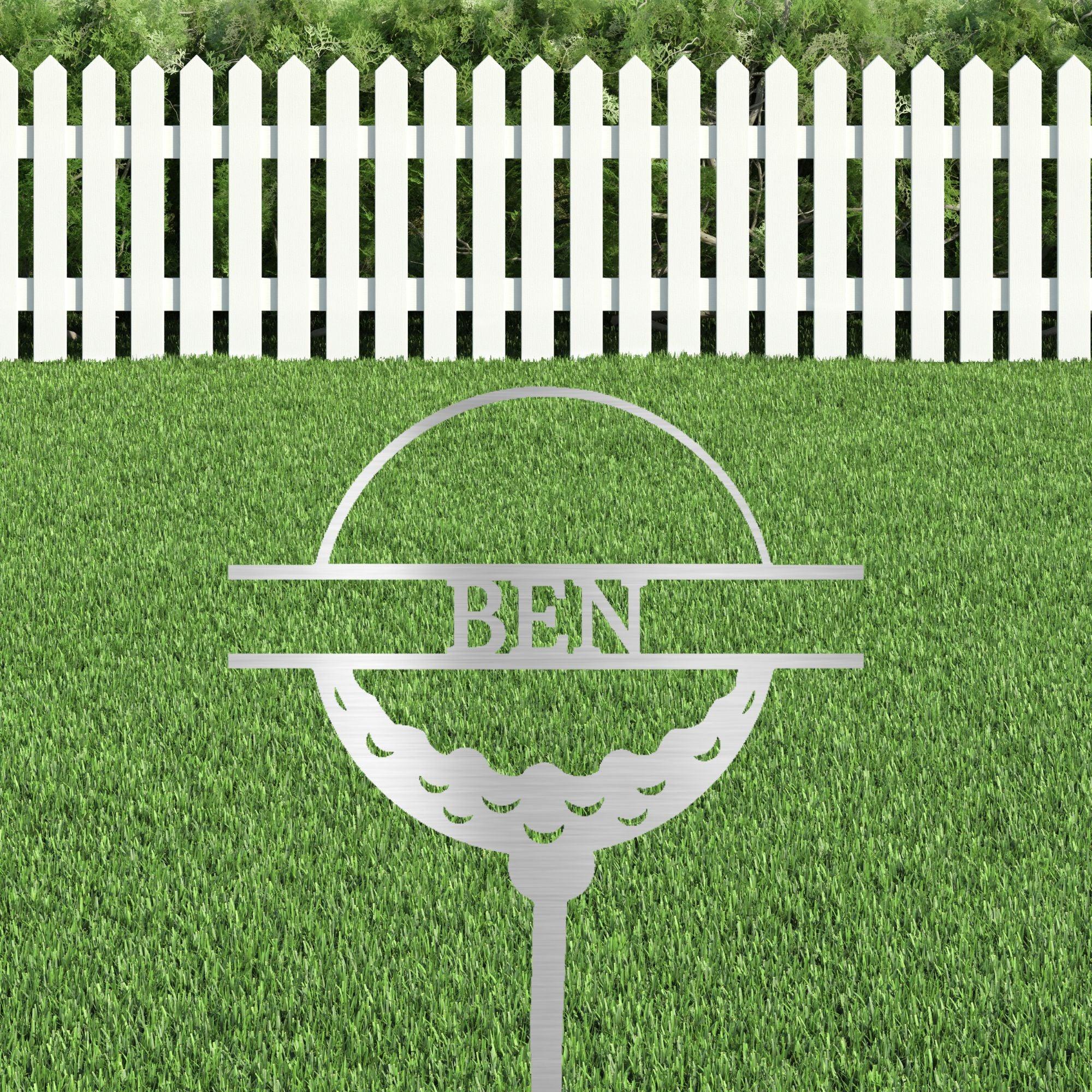 Golf Ball Tee Personalized Name Address Outdoor Steel Stake Sign Metal Art Yard Sign - Mallard Moon Gift Shop
