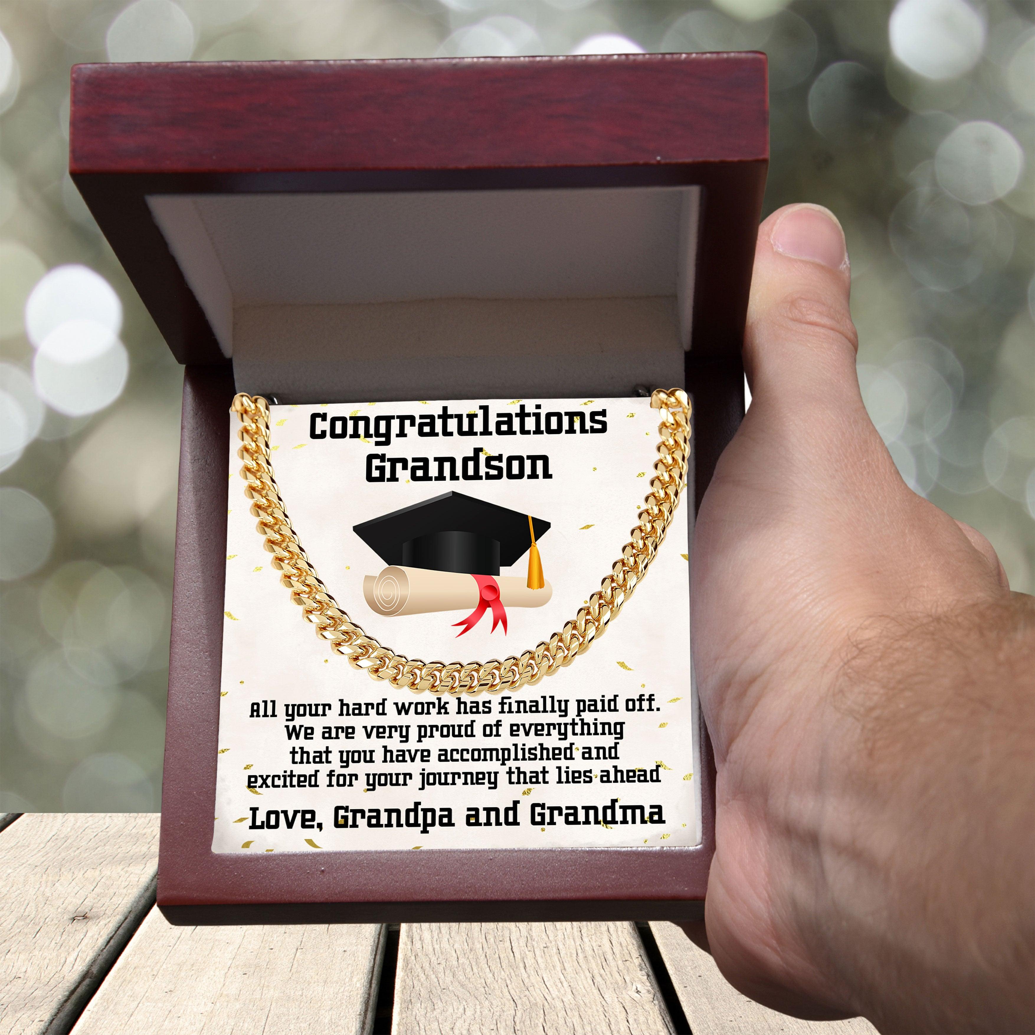 Grandson Graduation 2024 Congratulations Cuban Chain Link Necklace - Mallard Moon Gift Shop