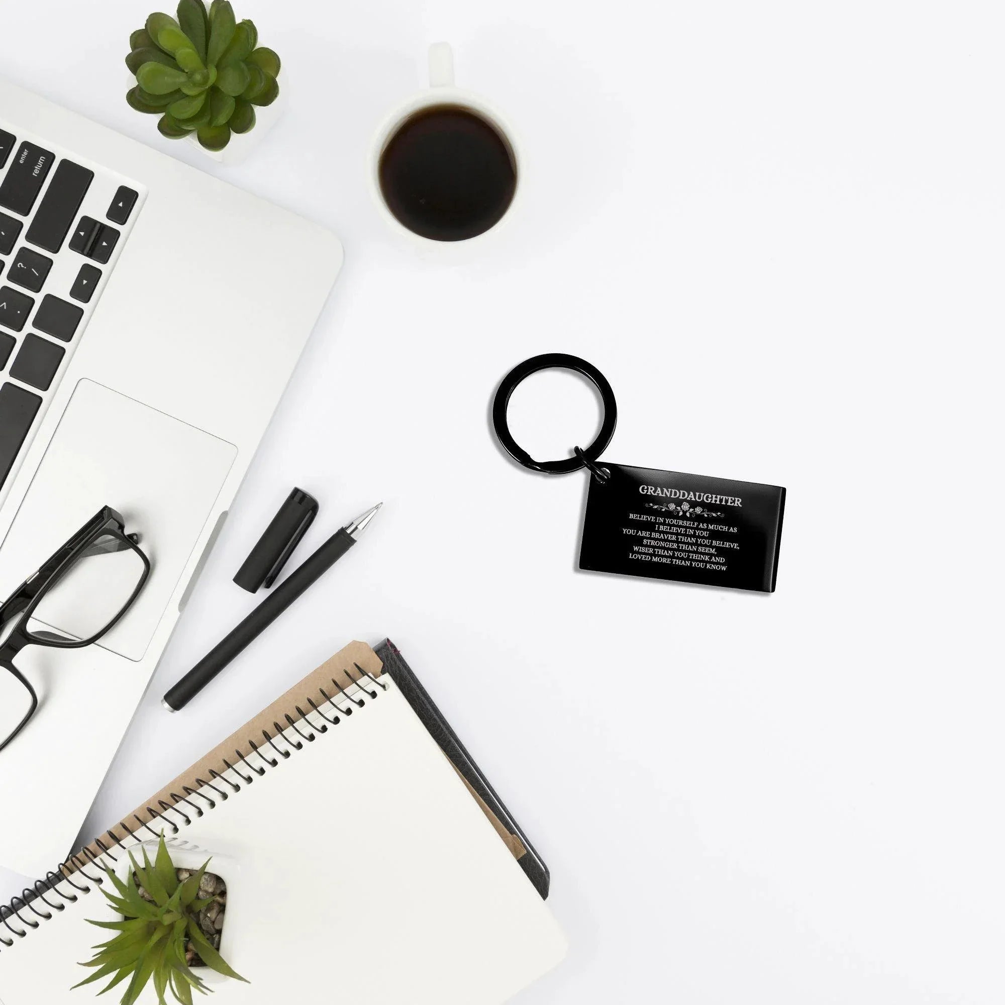 Granddaughter Black Engraved Keychain, Motivational Heartfelt Birthday, Christmas Holiday Gifts For Granddaughter, You are Braver than you Believe, Loved More than you Know