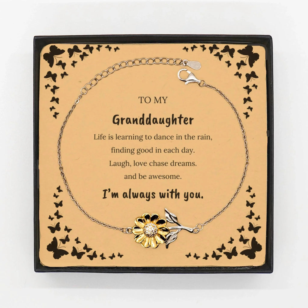Granddaughter Sunflower Bracelet, Motivational Message Birthday Gifts Life is learning to dance in the rain,