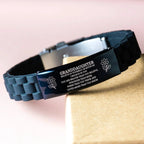 Granddaughter Engraved Black Glidelock Clasp Bracelet, Motivational Heartfelt Birthday, Christmas Holiday Gifts For Granddaughter, You are Braver than you Believe, Loved More than you Know