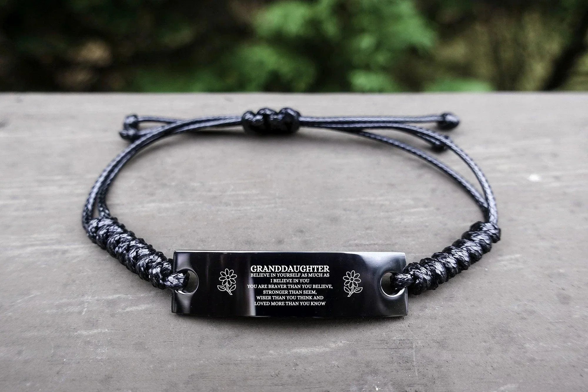Granddaughter Engraved Black Rope Bracelet, Motivational Heartfelt Birthday, Christmas Holiday Gifts For Granddaughter, You are Braver than you Believe, Loved More than you Know