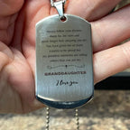 Granddaughter Engraved Silver Dog Tag Necklace, Motivational Heartfelt Birthday, Christmas Holiday Gifts For Granddaughter, You are Braver than you Believe, Loved More than you Know