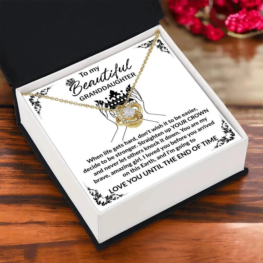Granddaughter Gift Straighten Your Crown Pendant Necklace with Inspirational Message Card