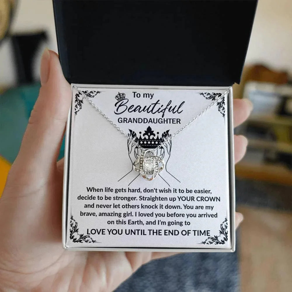 Granddaughter Gift Straighten Your Crown Pendant Necklace with Inspirational Message Card