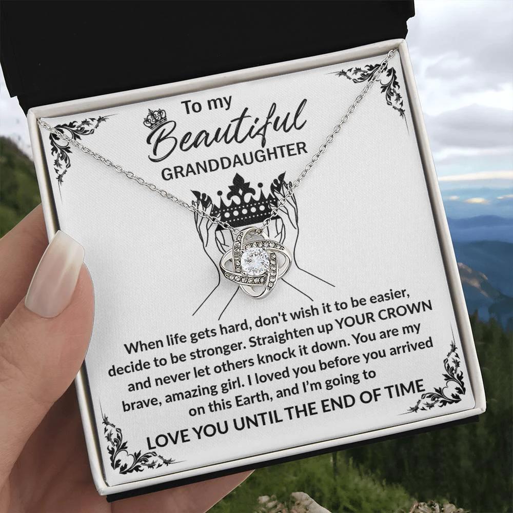 Granddaughter Gift Straighten Your Crown Pendant Necklace with Inspirational Message Card