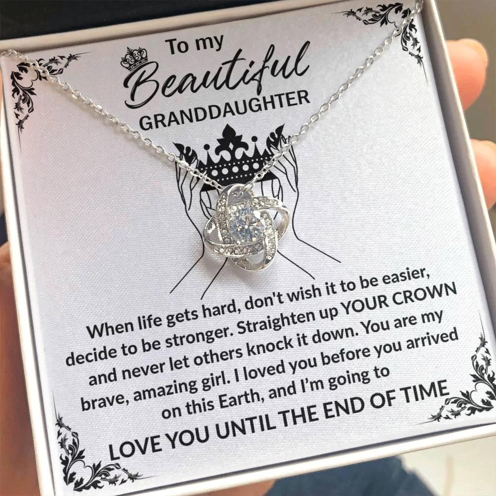 Granddaughter Gift Straighten Your Crown Pendant Necklace with Inspirational Message Card