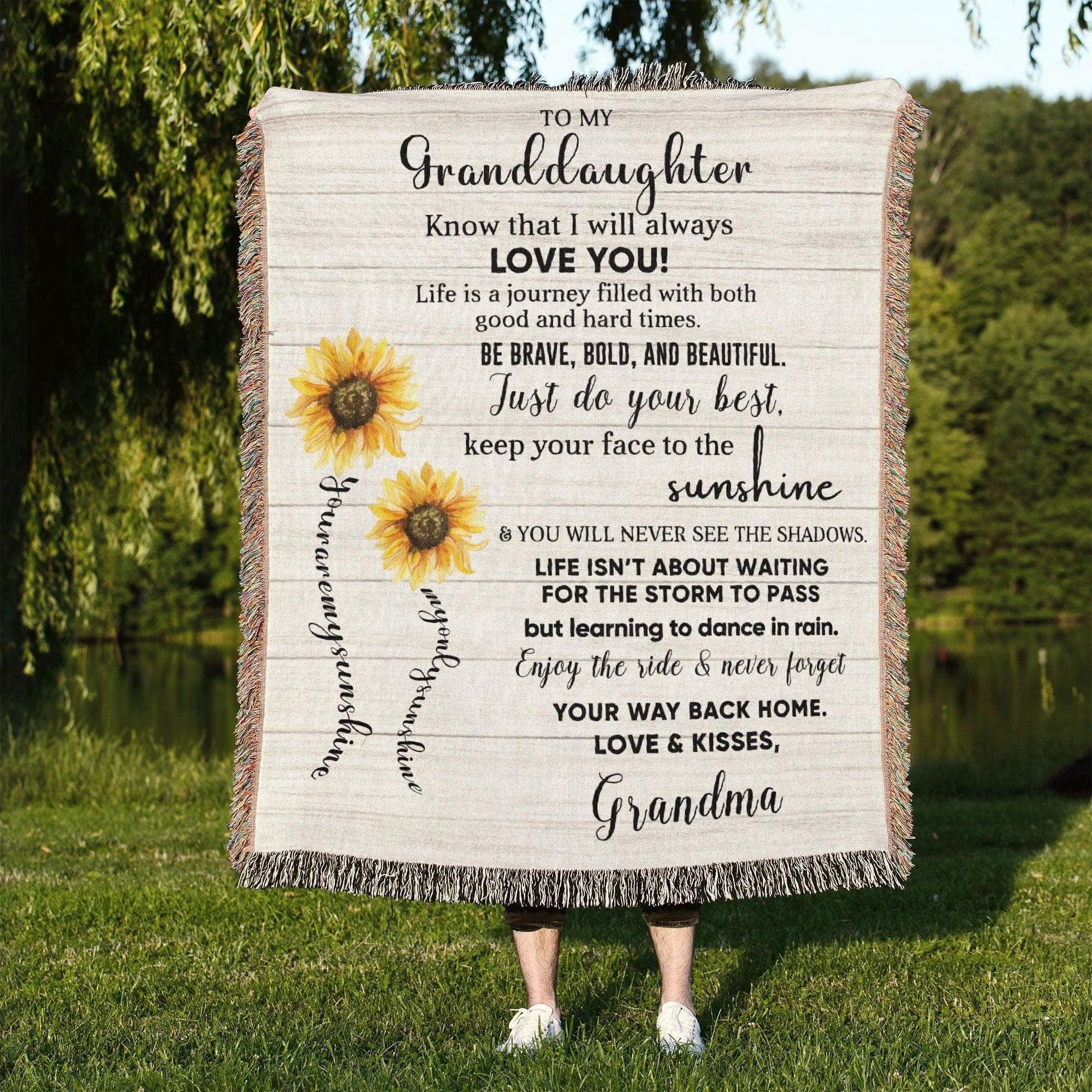 Granddaughter Keepsake Gift - Know that I Will Always Love You - Personalized Heirloom Woven Cotton Blanket