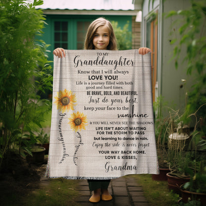 Granddaughter Keepsake Gift - Know that I Will Always Love You - Personalized Heirloom Woven Cotton Blanket - Mallard Moon Gift Shop
