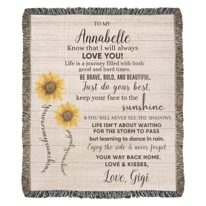 Granddaughter Keepsake Gift - Know that I Will Always Love You - Personalized Heirloom Woven Cotton Blanket - Mallard Moon Gift Shop
