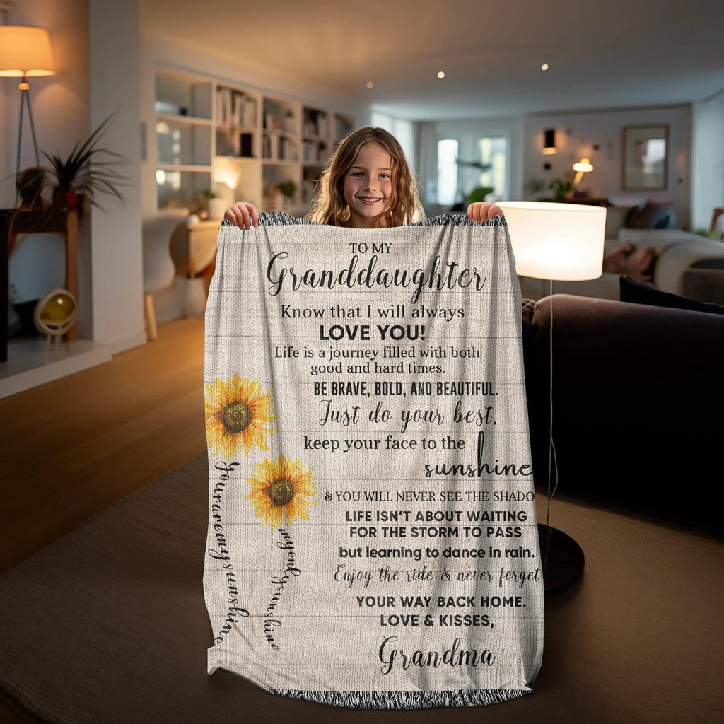 Granddaughter Keepsake Gift - Know that I Will Always Love You - Personalized Heirloom Woven Cotton Blanket