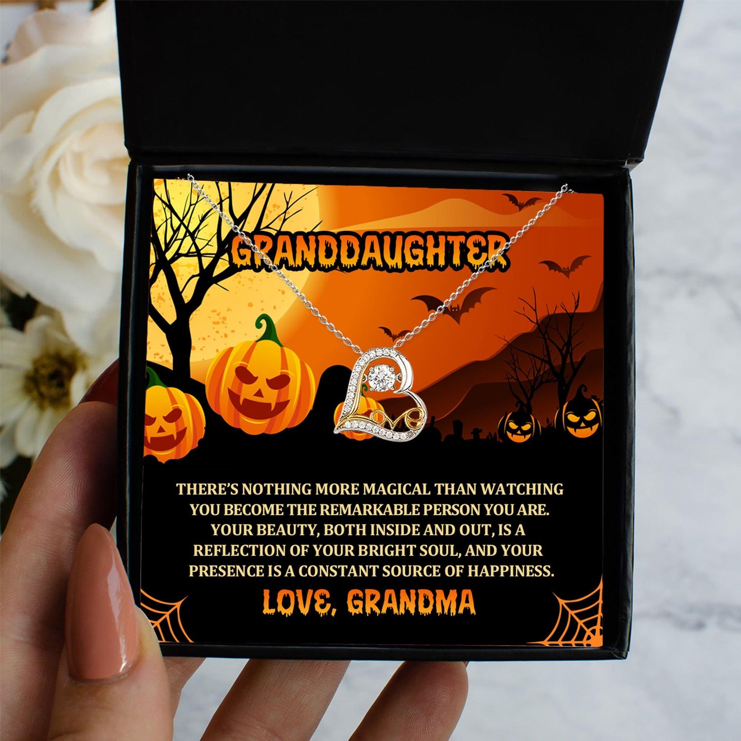 Granddaughter Halloween Gift - Nothing More Magical - Love Dancing Heart Necklace - Mallard Moon Gift Shop