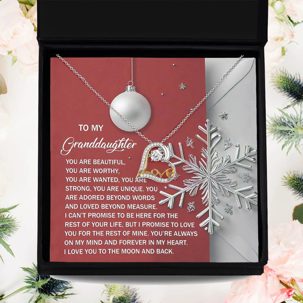 Granddaughter Gift - Moon And Back - Love Dancing Heart Pendant Necklace