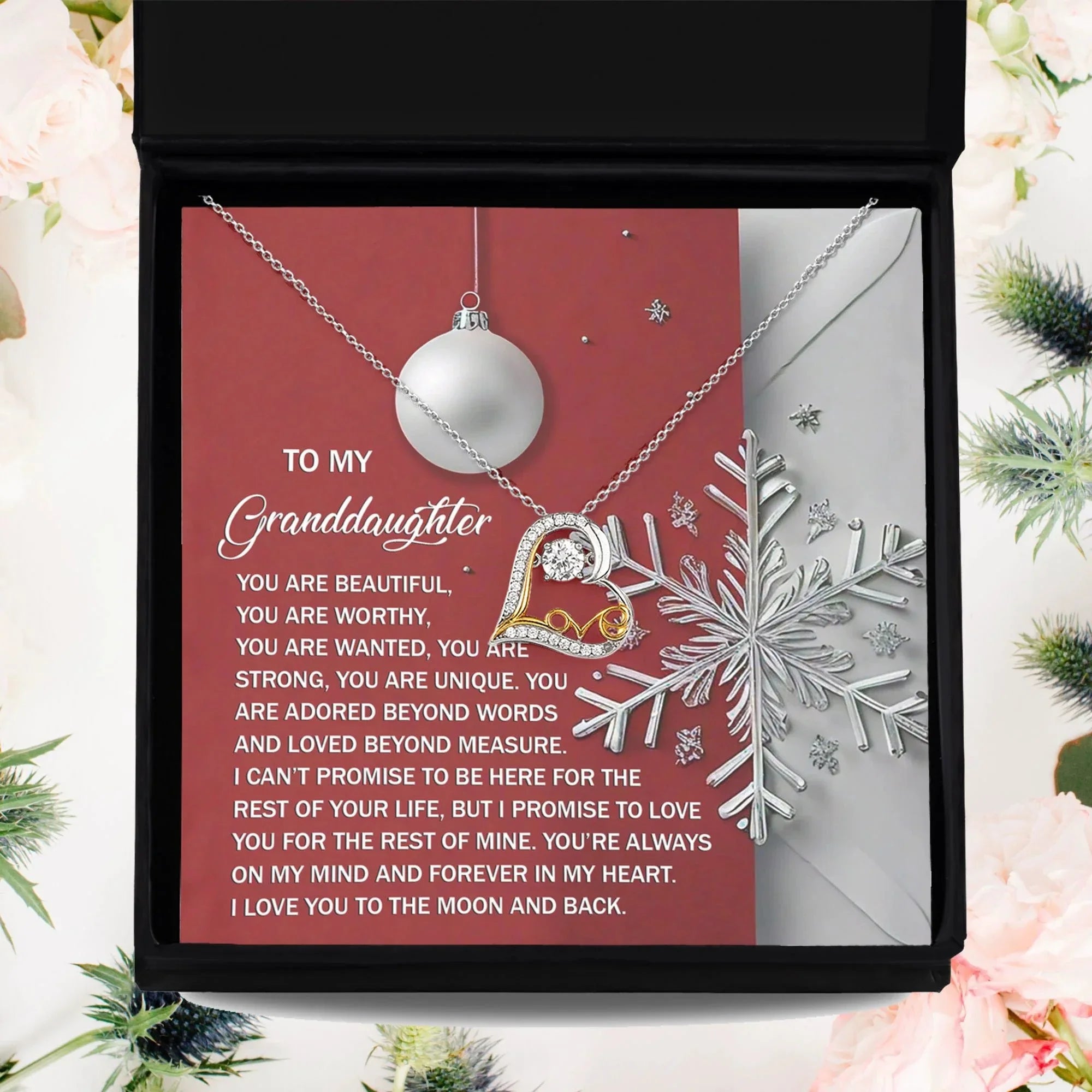 Granddaughter Gift - Moon And Back - Love Dancing Heart Pendant Necklace