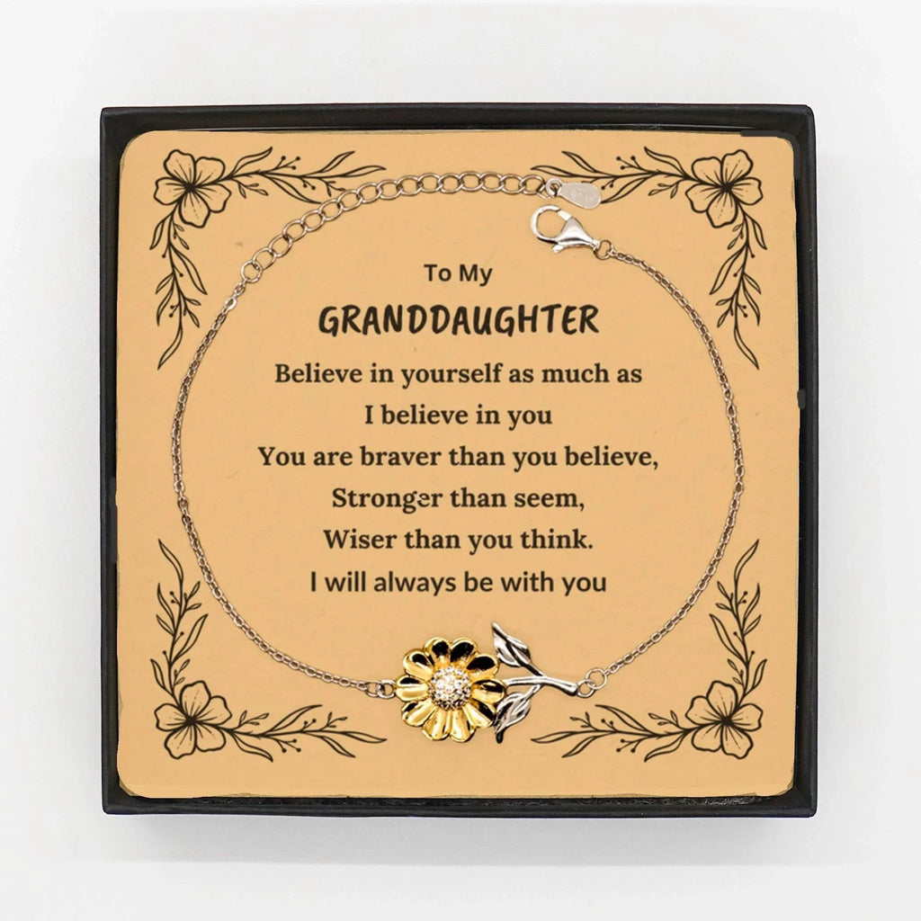 Granddaughter Sunflower Bracelet Motivational Birthday, Christmas Graduation Gifts You Are Braver Than You Believe, I will Always be with You