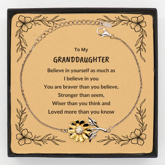 Granddaughter Sunflower Bracelet, Motivational - You are Braver than you Believe, Loved More than you Know - Mallard Moon Gift Shop
