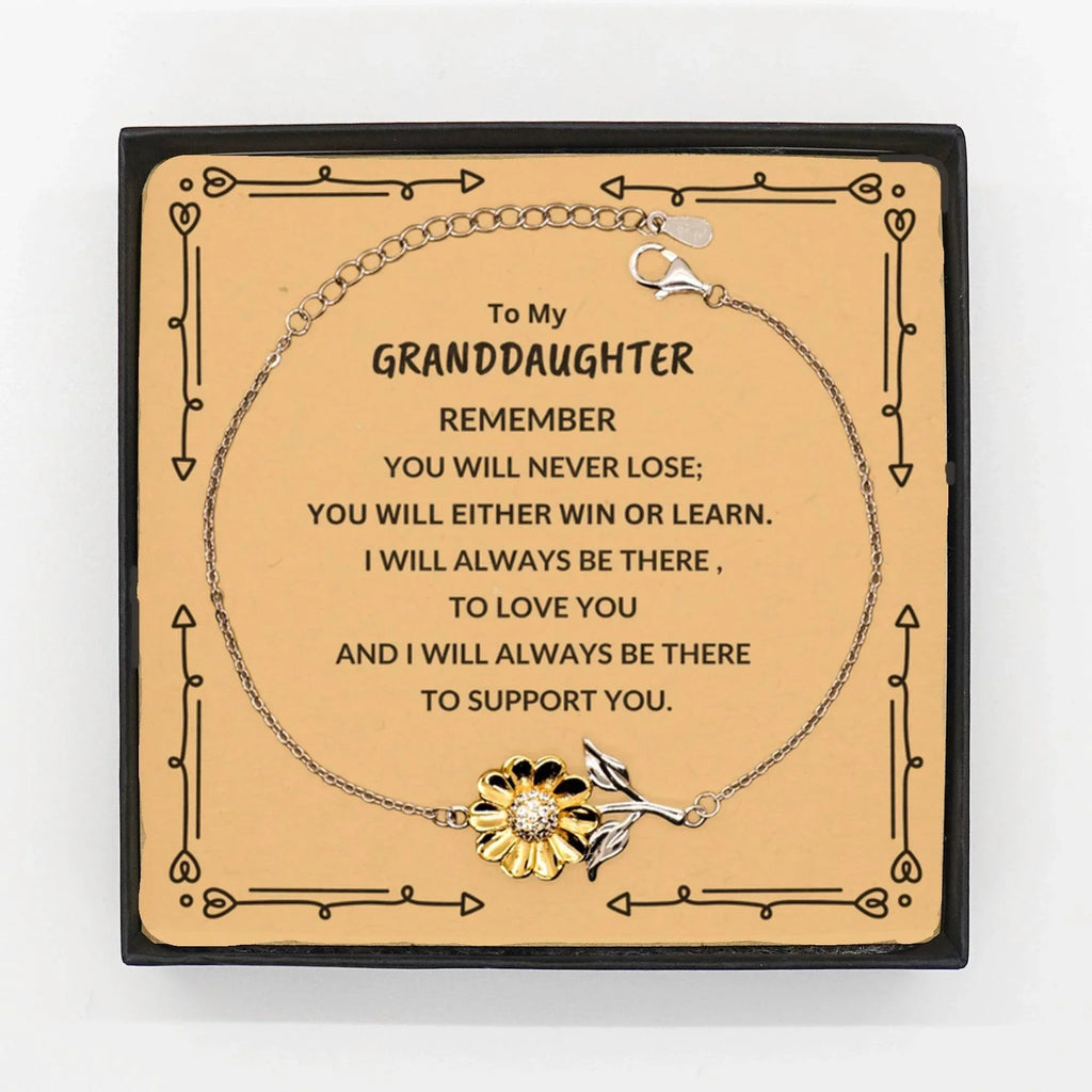 Granddaughter Sunflower Bracelet, Remember, You Will Never Lose. Inspirational Bracelet for your Granddaughter, Birthday, Christmas Gifts Ideas, Heartfelt Gift