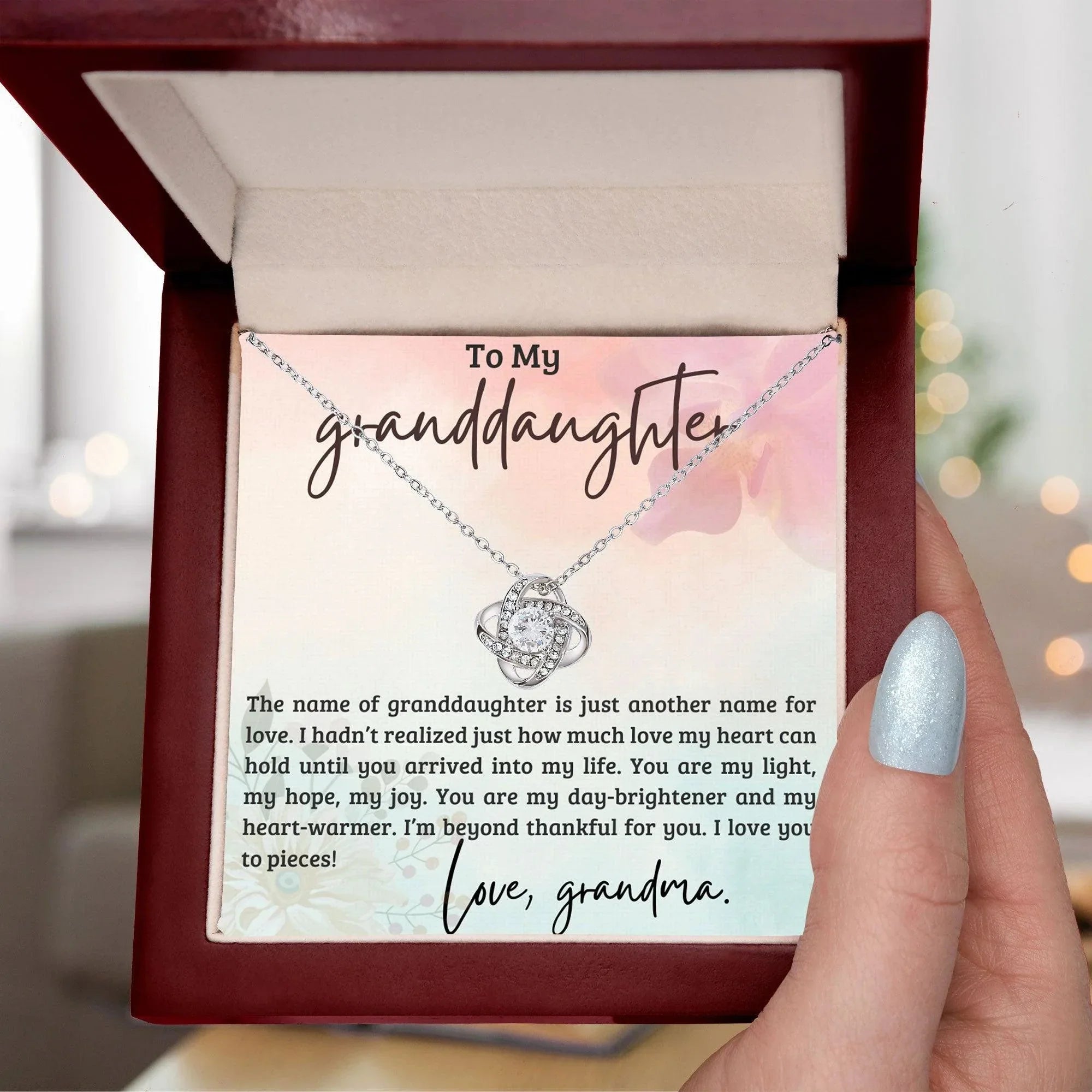 Granddaughter You are my Light, my hope, My Joy - Love Knot Necklace