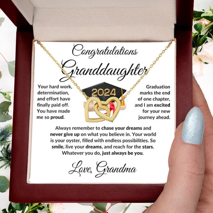 Granddaughter Jewelry Graduation Class of 2024 Personalized Interlocking Hearts Pendant Necklace with Heartfelt Message and Gift Box - Mallard Moon Gift Shop