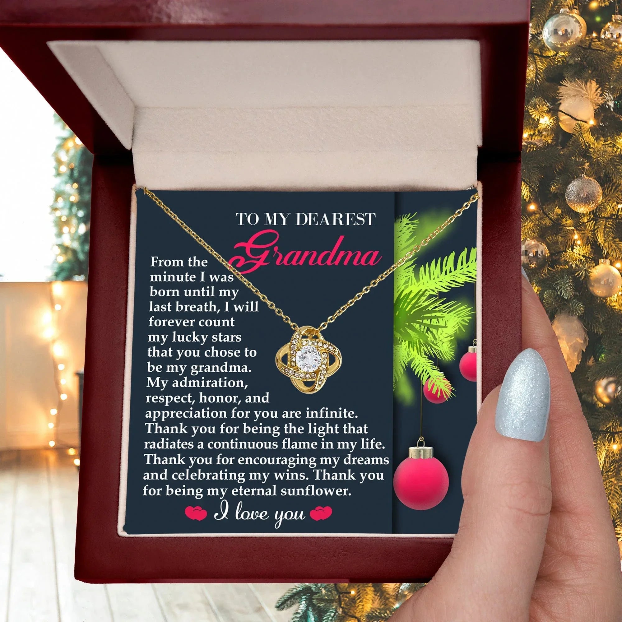 Gift for Grandma - Eternal Sunflower - Love Knot Pendant Necklace